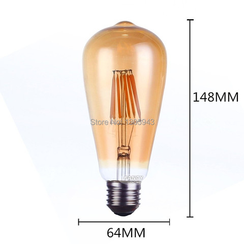 6PCS  Edison Filament Light Bulb Golden st64 led dimmable E27 110V 220V ST64 2W 4W 6W 8W blubs 360 degree energy light lamp ► Photo 1/6
