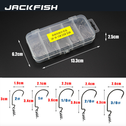 JACKFISH 50pcs/lot spring lock pin hook Carbon Steel crank hook #2-#3/0 crank Fishing hook For Soft Bait Fishing Soft lure ► Photo 1/5