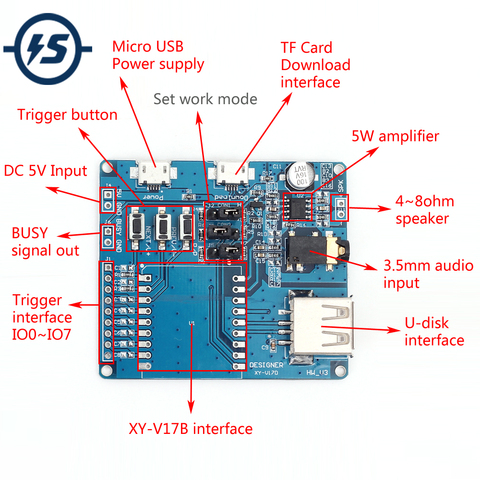 Voice Controller Shield for XY-V17B Mini MP3 Player Module Development Board Serial Port Control Voice Single Chip SD/TF Module ► Photo 1/6