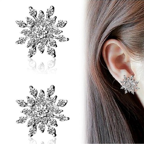 Korean fashion jewelry Exquisite rhinestone enamel crystal Christmas snowflake flower earrings Wholesale ► Photo 1/5