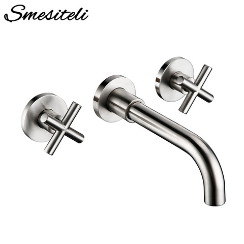 Smesiteli Modern Double Handle Brushed Basin Faucet Round Wire Drawing Surface Pool Faucet Hot & Cold Water Bathroom Taps ► Photo 1/6