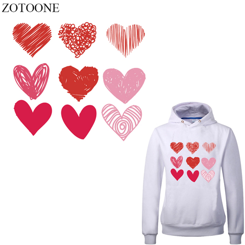 ZOTOONE 9Pcs/set Heart Patch Heat Transfer Vinyl Stickers for Clothing DIY T-shirt Appliques Stripes on Clothes Thermal Press ► Photo 1/3