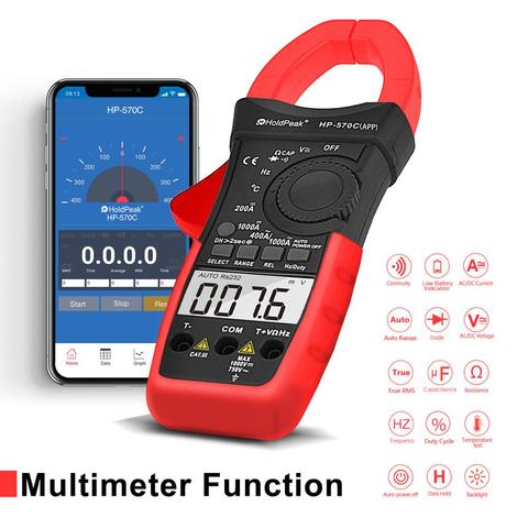 HoldPeak Digital Clamp Meter HP-570C-APP 1000A AC/DC Current Voltage Capacitance Temperature Multimeter Connect to Phone Tester ► Photo 1/6