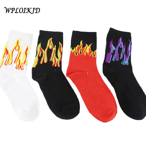 Men Hip Hop Design Red Yellow Flame Crew Socks Lifelike Jacquard Fire Socks Classic Street Skateboard Cotton Long Unisex Socks ► Photo 1/6