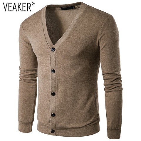2022 Autumn Men's V Neck Sweater Coat  Male Long Sweater Slim Fit Solid Color Casual knitted  Mens Sweatercoat Knitwear S-2XL ► Photo 1/6