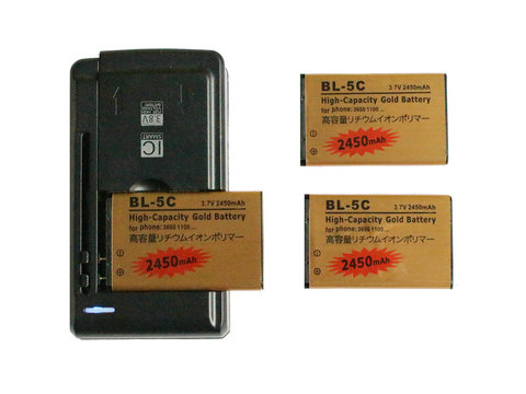 3x 2450mAh BL-5C BL5C BL 5C Gold Replacement Battery + Universal Charger For Nokia 2300 2310 2355 2600 2610 2626 2700C 2710c ect ► Photo 1/5