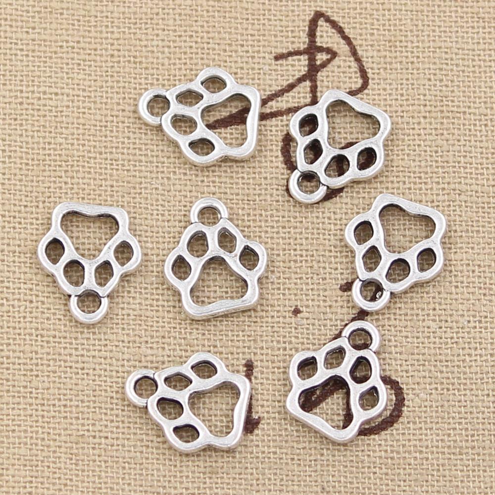 50pcs Antique silver charms paw print pendant For jewelry findings 13x11mm