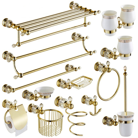 Gold Crystal Towel Rack European Bathroom Hooks Hardware Suite Bathroom Brass Shower Basket Towel Ring Bathroom Accessories ► Photo 1/6