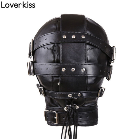 Loverkiss Full Head Bondage Harness Faux Leather Bdsm Hook Sex Mask Adult Items, Adult Games Restraints Fetish Mask Bondage Hood ► Photo 1/6