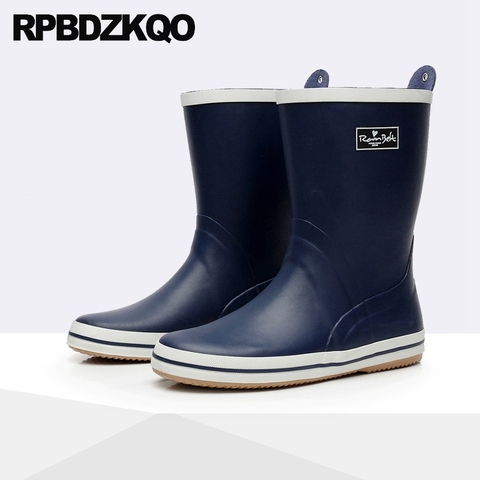 Plus Size Comfortable Flat Mid Calf Rain Platform Thick Soled High Sole Shoes Casual Rubber Fishing Boots Men Waterproof Black ► Photo 1/6