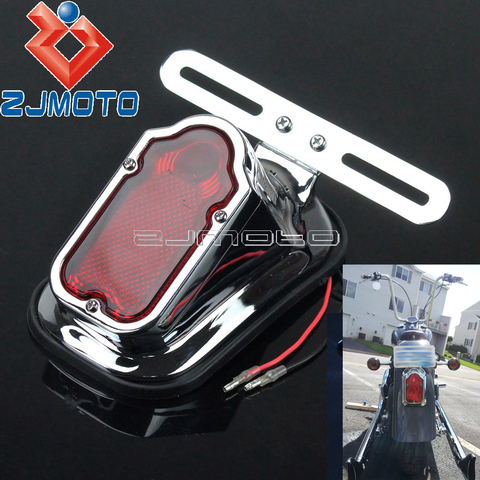 Motorcycle Aluminum Red Tombstone Tail Light For Harley Chopper Bobber Custom Rear Fender Stop Lamp w/ License Plate Bracket ► Photo 1/1