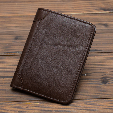 Men Mini Purse Pocket ID/Credit Card Holder Short Designer Simple Fashion High Quality Genuine Leather Vintage Bifold Wallet ► Photo 1/6