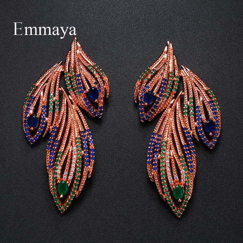 Emmaya Brand Charm Multicolor Fashion Gorgeous AAA Cubic Zircon Feather Shape Earrings For Woman Wedding Christmas Party Gift ► Photo 1/6