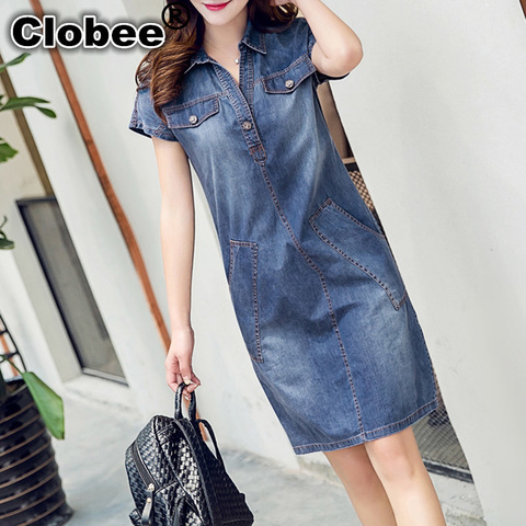 Clobee 2022 Denim Dress Plus Size Women Clothing Blue Jeans Shirt