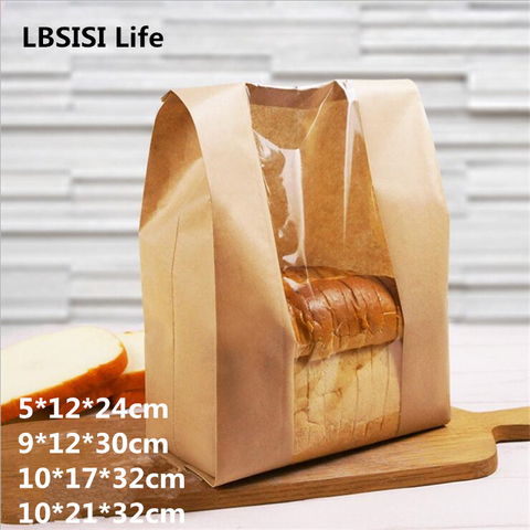 LBSISI Life 50pcs Kraft Paper Bread Clear Avoid Oil Packing Toast Window Bag Baking Takeaway Food Package Cake Bag Party ► Photo 1/6