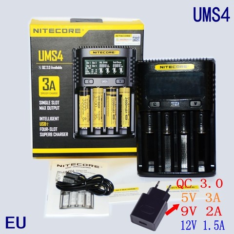 NITECORE UMS4 C4 VC4 LCD Smart Battery Charger for Li-ion/IMR/INR/ICR/LiFePO4 18650 14500 26650 AA 3.7 1.2V 1.5V Batteries D4 ► Photo 1/5