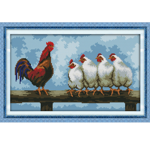 Needlework DIY DMC Cross stitch Sets For Embroidery kits 14ct 11ct Printed Cotton Thread Chicken line up Cross-Stitching ► Photo 1/6