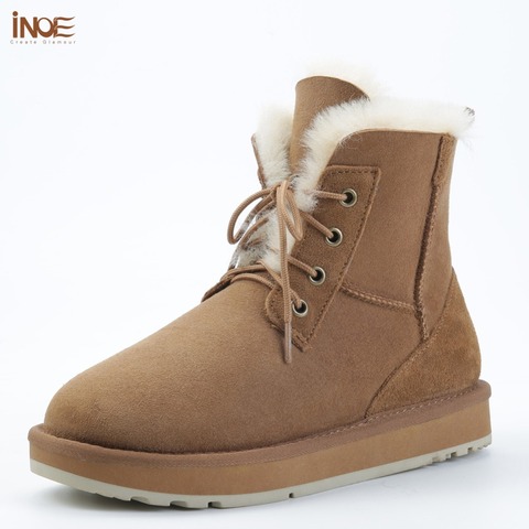 INOE real sheepskin suede leather women winter ankle boots for woman snow boots wool fur lined warm shoes waterproof maroon ► Photo 1/6