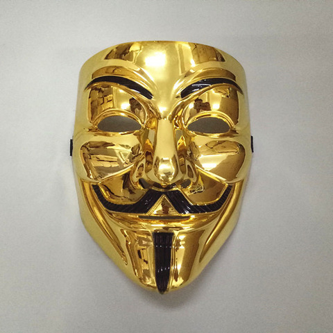 10pcs/lot Halloween Mask  Golden And Silver V for Vendetta Mask With Holes In Nose Guy Fawkes Party Full Face Mask ► Photo 1/6
