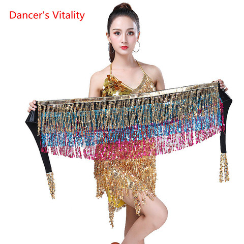 15 colors Belly Dancing Women's Clothing Belt Accessories Belts 4 Straps Rows of Belly Dance Hip Scarf Sequin Belt Rectangle ► Photo 1/5