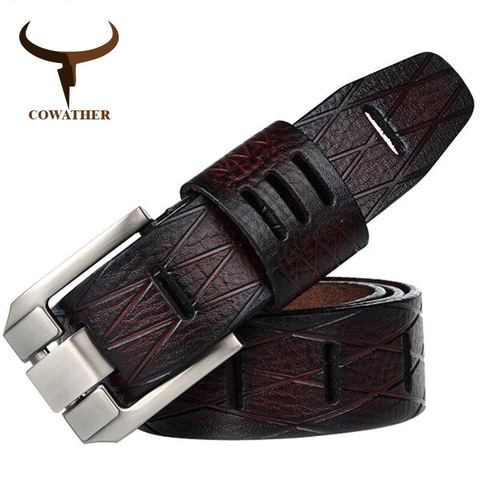 COWATHER 2022 QUALITY cow genuine luxury leather men belts for men strap male pin buckle BIG SIZE 100-130cm 3.8 width QSK001 ► Photo 1/6