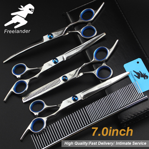 7.0inch blue  pet grooming scissors set straight cut teeth cut fish bone scissors ► Photo 1/6
