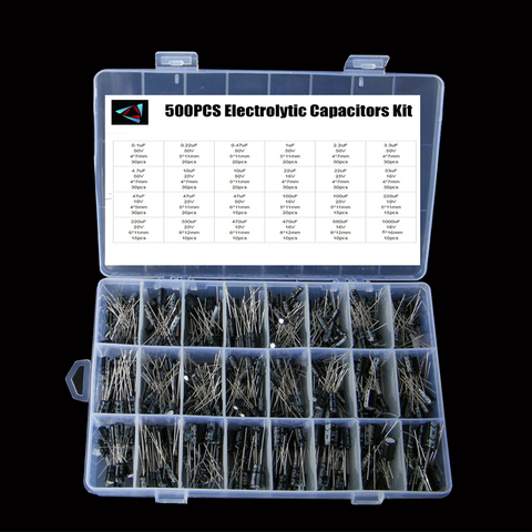 500Pcs/lot 0.1UF-1000UF 24Values Aluminum Electrolytic Capacitors 16-50V mix Electrolytic capacitor Assorted kit and storage box ► Photo 1/1