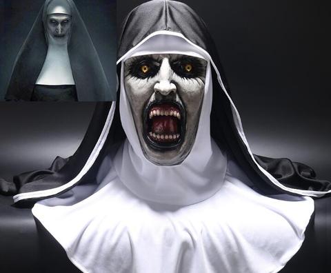 The Nun Horror Mask Cosplay Valak Scary Latex Masks with Headscarf Veil Hood Full Face Helmet Horror Costume Halloween Prop ► Photo 1/6