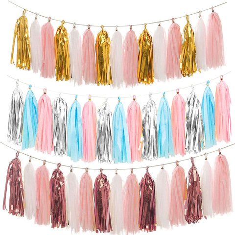 20pcs Rose Gold Iridescent DIY Tissue Paper Tassel Garlands Baby Shower Bachelorette Wedding Birthday Party Decoration Supplies ► Photo 1/6