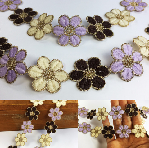 Colorful Embroidered Small Flowers Motif Guipure Water Soluble Lace Trims DIY Bags Hats Clothes Applique Sewing Supplies P015 ► Photo 1/5