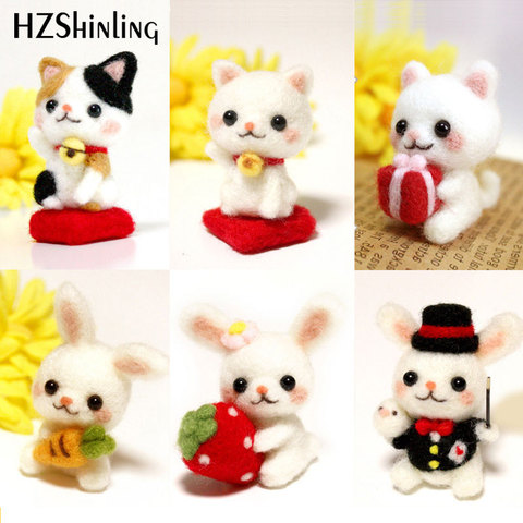 Lovely Kitty Cat Rabbit Pets Handmade Toy Doll Wool Felt Poked Kitting Non-Finished DIY Wool Felting Package ► Photo 1/6