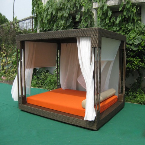 Popular Outdoor Furniture Rattan Daybed, Black Wicker Outdoor Furniture Rattan Canopy Daybed
