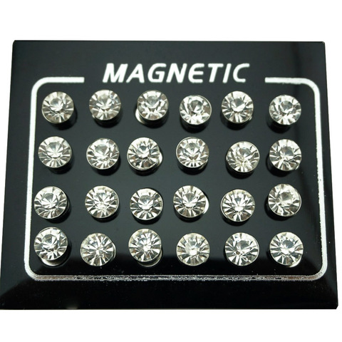 12 Pair/lot 4/5/6/7mm Round Crystal Rhinestone Magnet Stud Earring Puck Women Mens Magnetic Fake Ear Plug Jewelry Dropshiping ► Photo 1/6