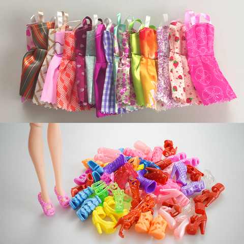 Mix Sorts 10 Pcs Party Handmade Mini Fashion Dress Doll Clothes Short Skirt+10 Shoes Kids Gifts Toys for Barbie Doll Accessories ► Photo 1/6