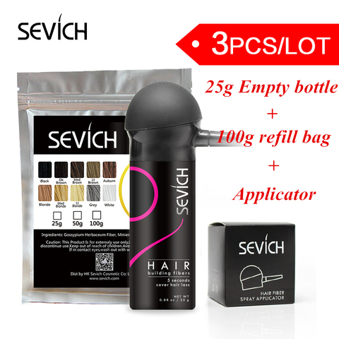 Sevich Hair Fiber Sets 25g Empty Bottle + 100g fiber hair refill bag + applicator Thickening Fiber Hair Powders Growth 10 Colors ► Photo 1/6