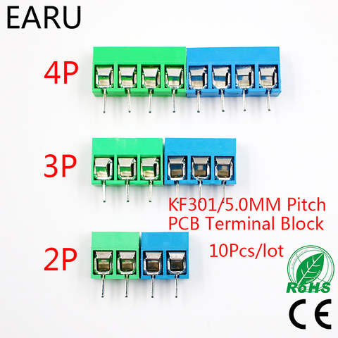 10Pcs/lot KF301-5.0-2P KF301-3P KF301-4P Pitch 5.0mm Straight Pin 2P 3P 4P Screw PCB Terminal Block Connector Blue Green ► Photo 1/6