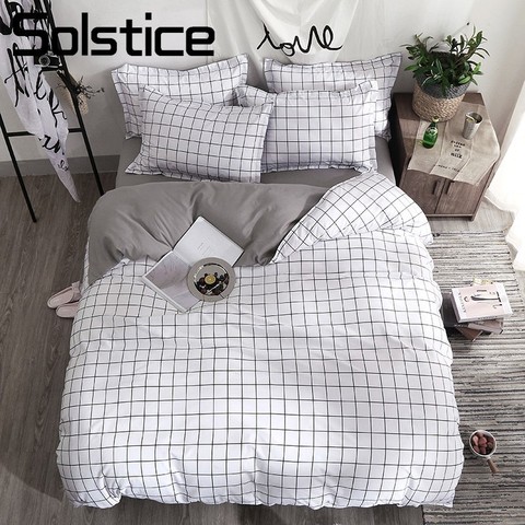 Solstice Home Textile Black Lattice Duvet Cover Pillowcase Bed Sheet Simple Boy Girls Bedding Sets 3/4Pcs Single Double Bedlinen ► Photo 1/6