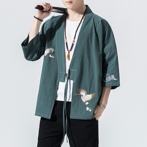 Japanese-style Harajuku Mens Shirt Casual Spring Autumn Vintage Blouse Men	Cotton Embroidery Camisa Masculina ► Photo 1/5