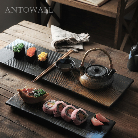 ANTOWALL Rectangular sushi dish sashimi plate cold dish flat plate Japanese ceramic dish vintage restaurant strip plate ► Photo 1/4