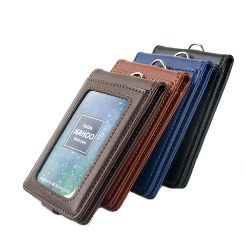 Nahoo Vertical Style ID Genuine Leather Badge Holder Business Case Card Holders Name Tag Id Card Lanyard Retractable Lanyard ► Photo 1/5