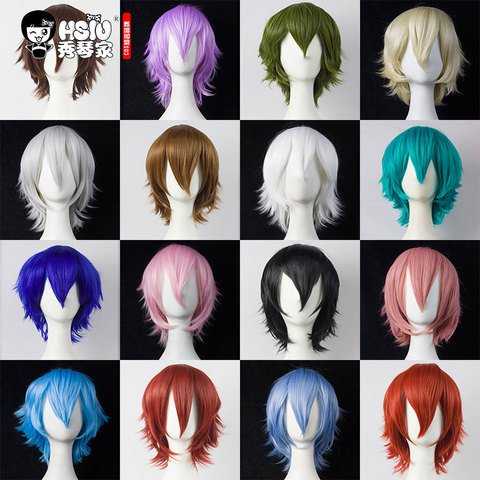 HSIU 30cm short Wig Black white purple blue red  high temperature fiber Synthetic Wigs Costume Party Cosplay Wig  multi 17color ► Photo 1/6