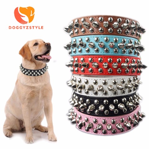 Pet Dog Rivet Collars PU Leather Round Bullet Nail Studded Necklace Spiked Strap Punk Style Small Dogs Cat Collar 6 Colors ► Photo 1/6