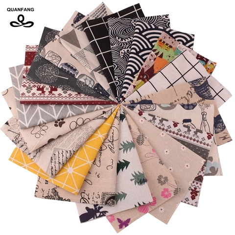 QUANFANG 20pcs/Lot Cotton Linen Fabric For Patchwork Handmade Diy Hometextile Cloth Doll Bags Cushion Random Color 10cmx10cm ► Photo 1/6