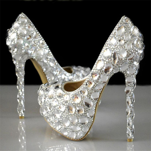 women rhinestones Pumps shoes Super flash crystal chaton wedding shoes white bride shoes show diamond high-heeled shoes ► Photo 1/1