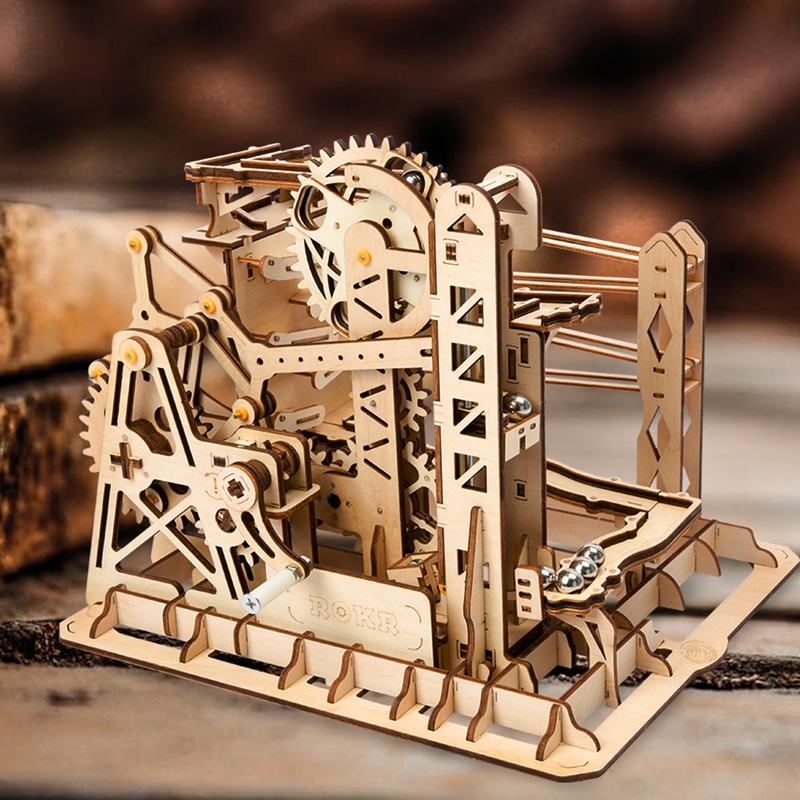 ROBOTIME 3D Wooden Puzzle Marble Run Model Kits DIY Lift Coaster Laser-Cut Toy 