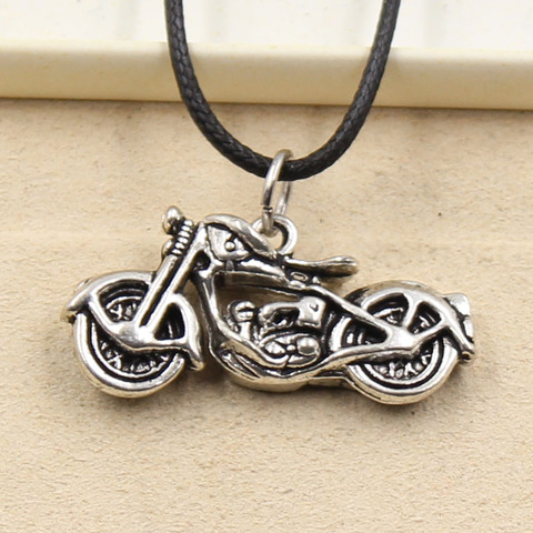 New Fashion Tibetan Silver Color Pendant Motorcycle Necklace Choker Charm Black Leather Cord Factory Price Handmade Jewelry ► Photo 1/2