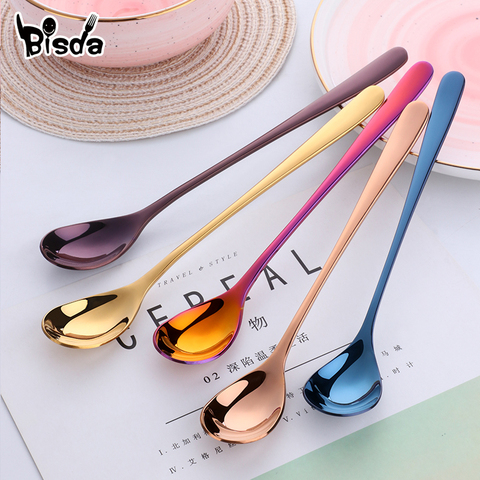 8 Colors Stainless Steel  Ice Spoon Long handle Rose Gold Coffee Spoon Set 7 Colors Long Ice Scoop Black Mixing Colour Spoon ► Photo 1/6