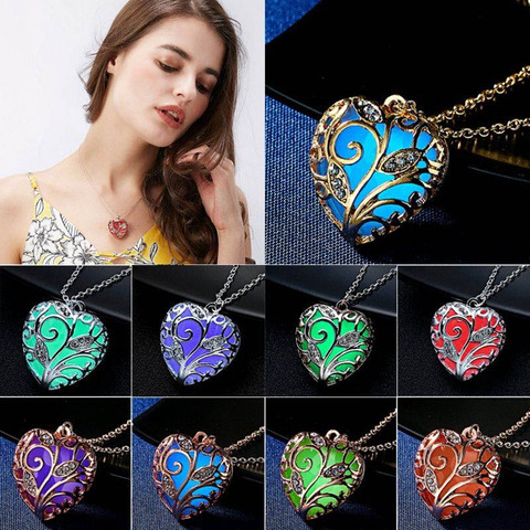 Magical Pretty Fairy Steampunk Glow In The Dark Heart Love Locket Pendant Necklace Luminous Jewelry For Women Necklaces Pendants ► Photo 1/4