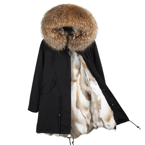 MAO MAO KONG Fashion women's real rabbit fur lining winter jacket coat natural fox fur collar hooded long parkas outwear DHL 5-7 ► Photo 1/6