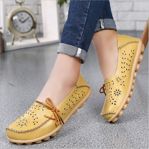 Genuine Leather Women Flats Shoe Fashion Casual Lace-up Soft Loafers Spring Autumn ladies shoes ► Photo 1/6